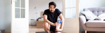 Photo series of a japanese influencer/vlogger working out at home, recording youtube videos and communicating with audience.