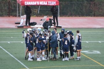 The team huddle at the SFU game